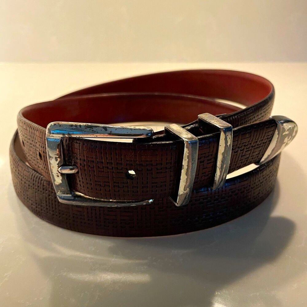 Men’s Calf Skin Italian Textured Leather Belt with Solid Brass Buckle Size 40